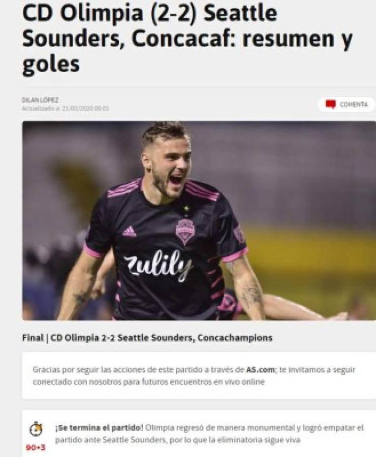 Lo que dice la prensa nacional e internacional del valioso empate de Olimpia ante Seattle en Concachampions