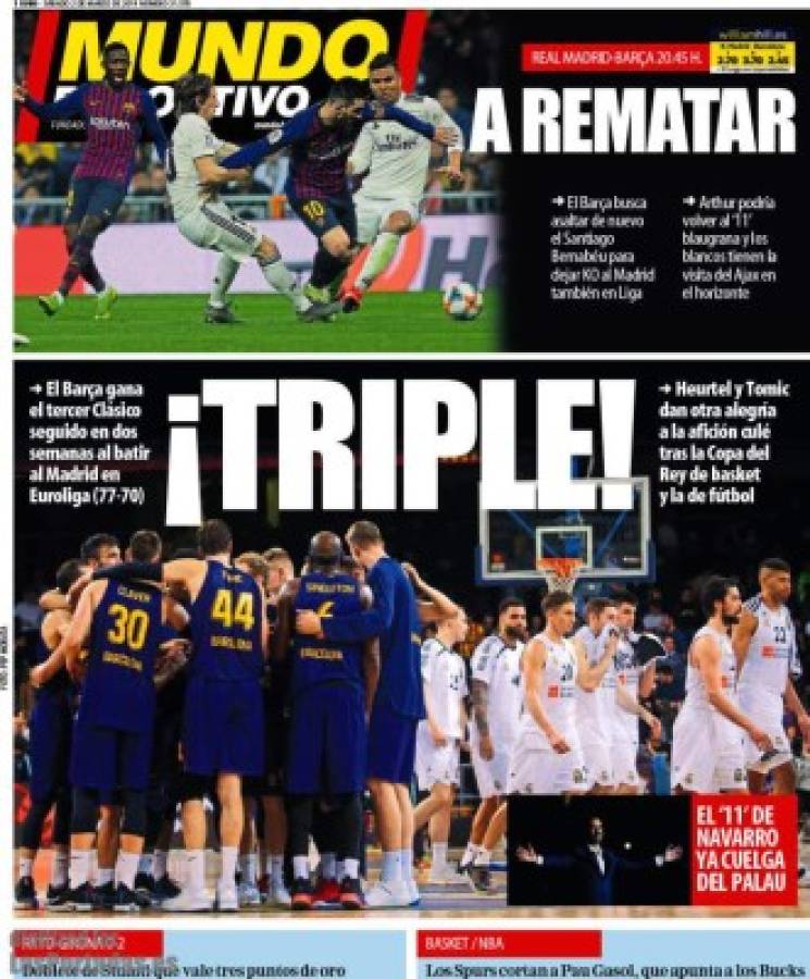 Las portadas por el mundo: Barcelona buscará 'rematar' al Real Madrid en el clásico