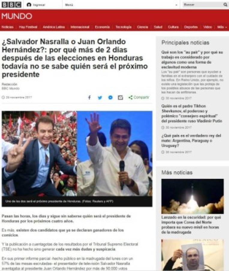 Así titulan medios internacionales remontada de Juan Orlando ante Salvador Nasralla