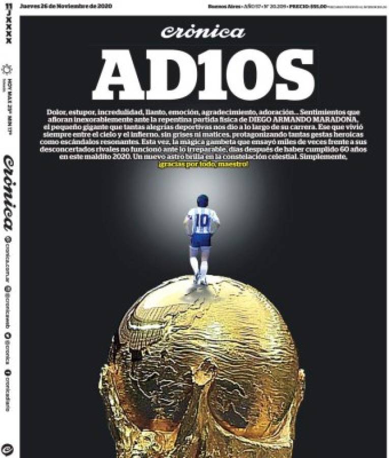 'D10s ya está en el cielo': Las portadas del mundo el día después de la muerte de Diego Maradona