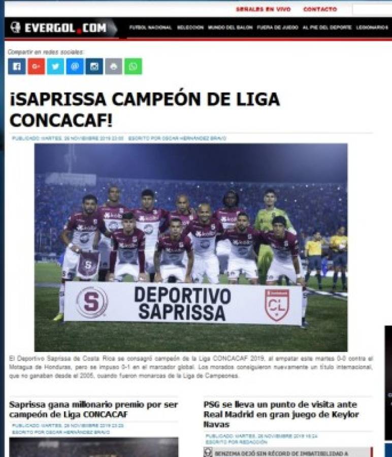 Prensa de Costa Rica: 'Hegemonía tica' y 'La S reina en la Liga Concacaf'