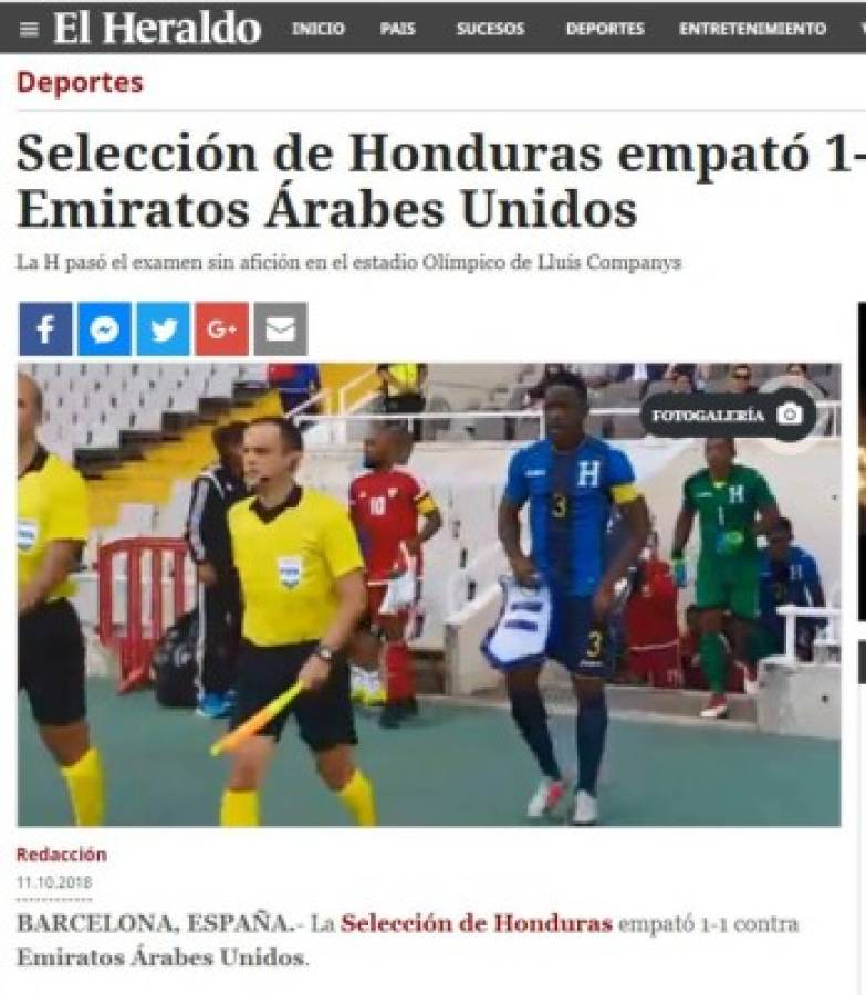 Esto dicen los medios internacionales del empate de Honduras ante Emiratos Árabes