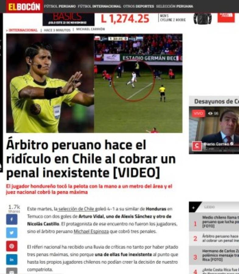 Prensa internacional: 'Polémico'y 'ridículo' triunfo de Chile ante Honduras