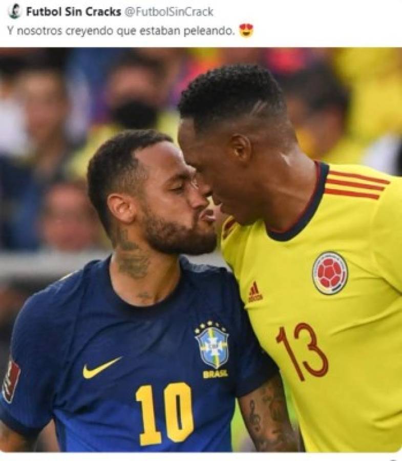 El beso de Neymar a Yerry Mina, protagonista de los memes en el Brasil-Colombia