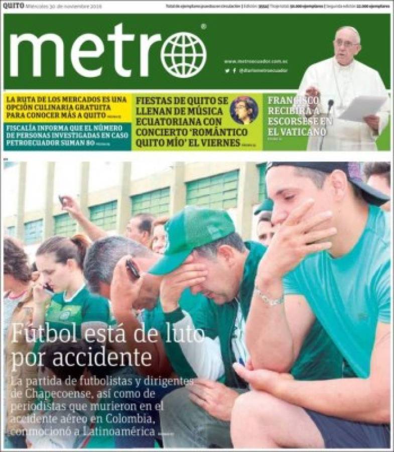 PORTADAS: ¡El mundo llora la tragedia aérea del Chapecoense!