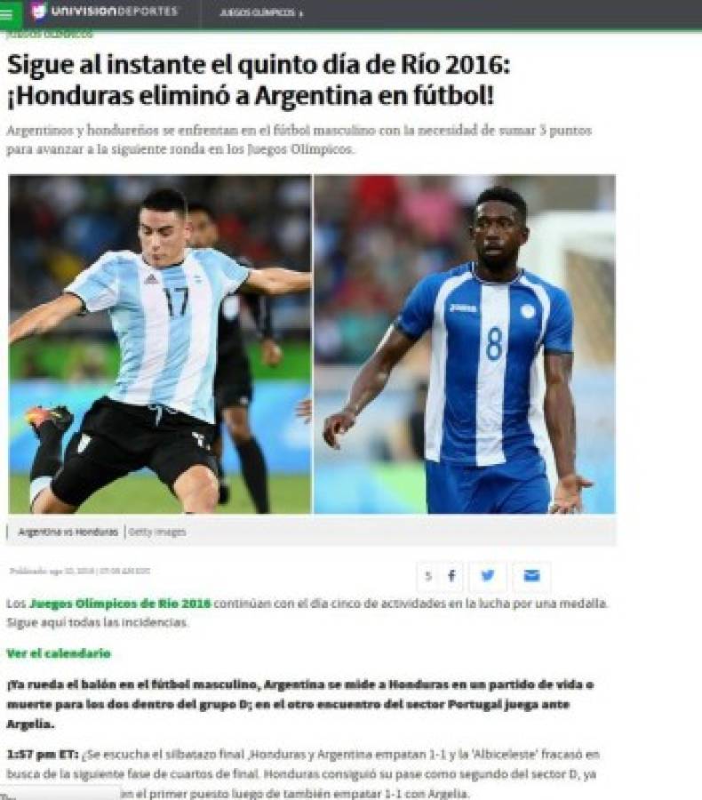 Prensa internacional se rinde a Honduras tras eliminar a Argentina