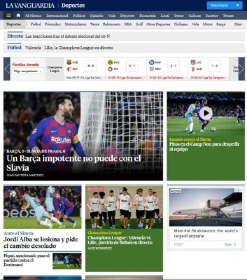 Prensa de España atiza contra Barcelona tras empate contra Slavia Praha en Champions