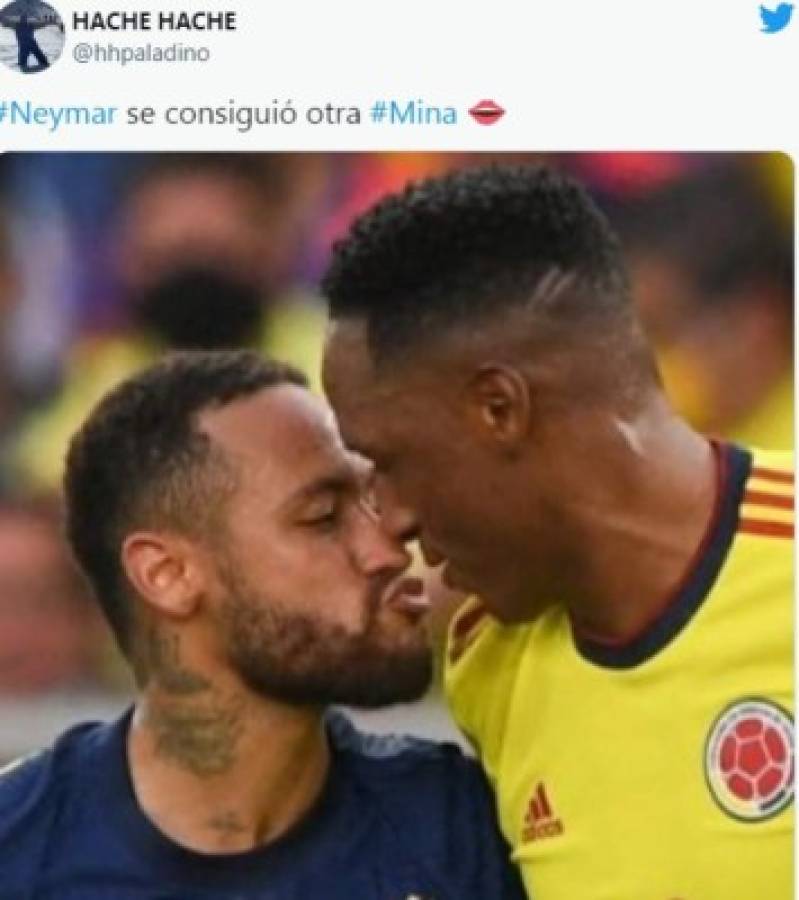 El beso de Neymar a Yerry Mina, protagonista de los memes en el Brasil-Colombia