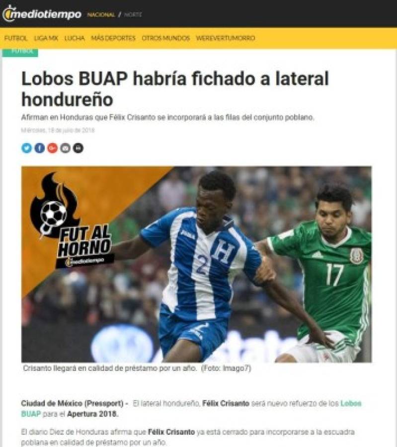 Lo que dicen los medios mexicanos sobre fichaje de Félix Crisanto por Lobos Buap