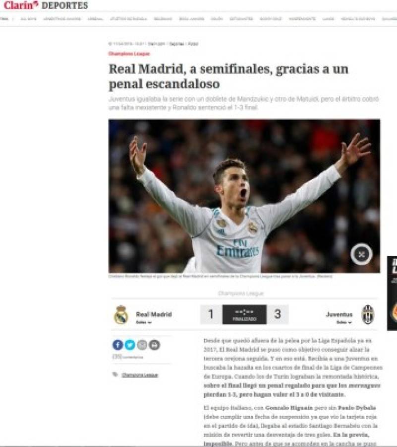 Prensa Mundial: 'Escándalo en el Bernabéu' y 'robo histórico'