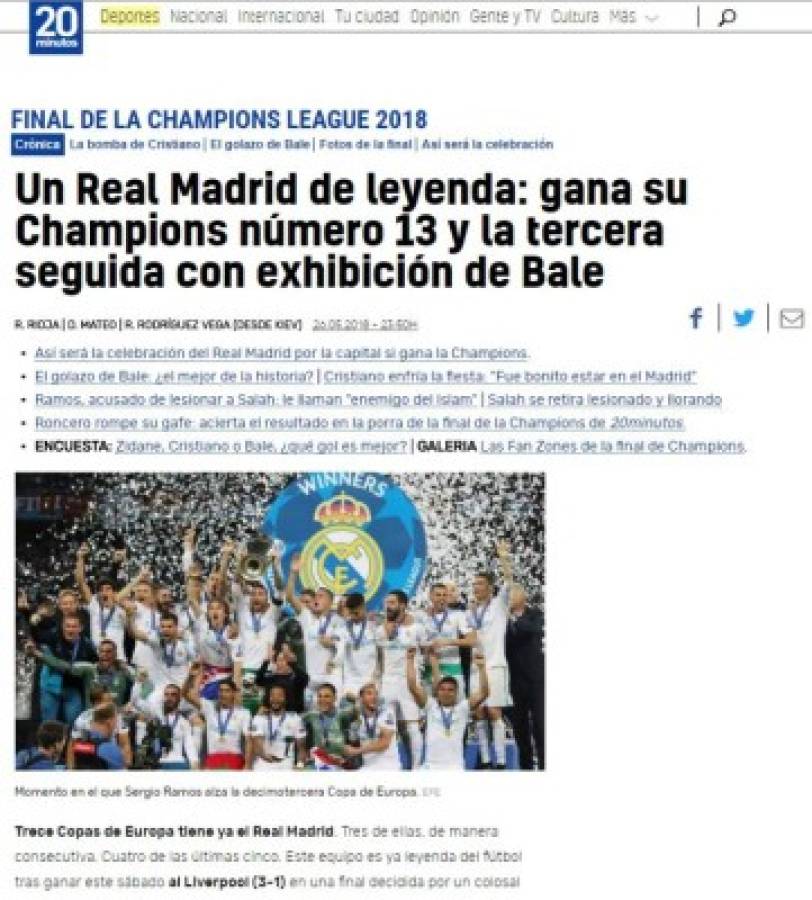 Las portadas luego de que el Real Madrid lograra el tricampeonato en Champions