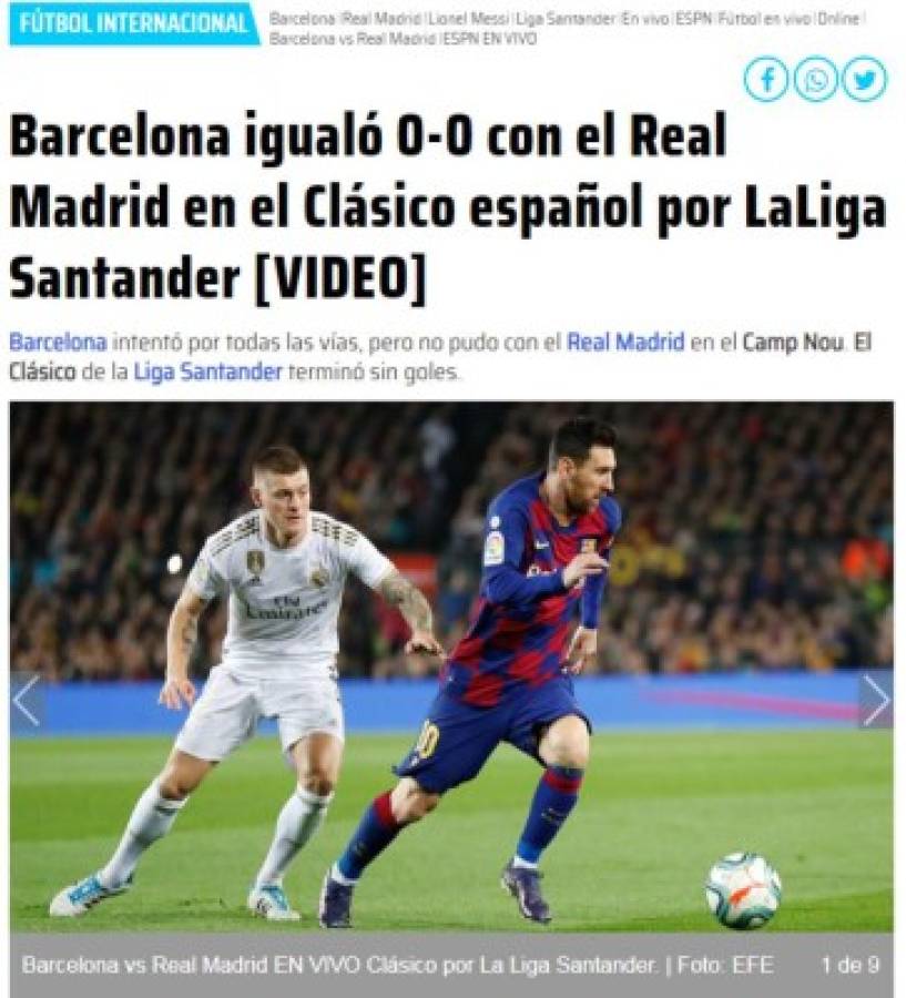 Lo que dice la prensa mundial tras el Barcelona-Real Madrid: 'Mucho fútbol y poca pólvora'