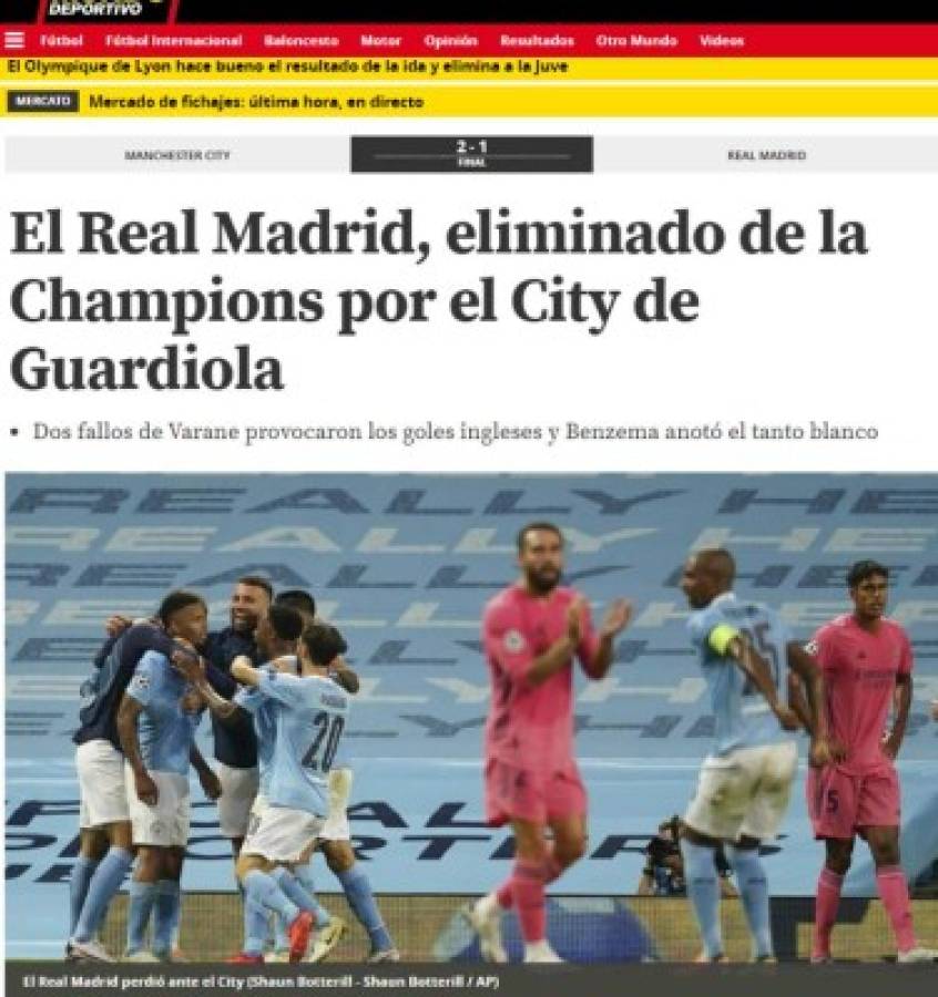 'Pep Guardiola ejecuta al Real Madrid', así titula la prensa mundial la eliminación de los blancos