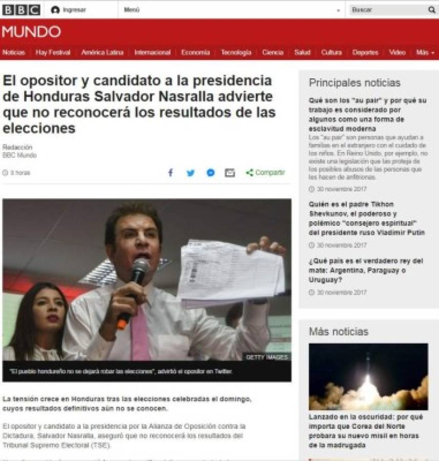 Así titulan medios internacionales remontada de Juan Orlando ante Salvador Nasralla