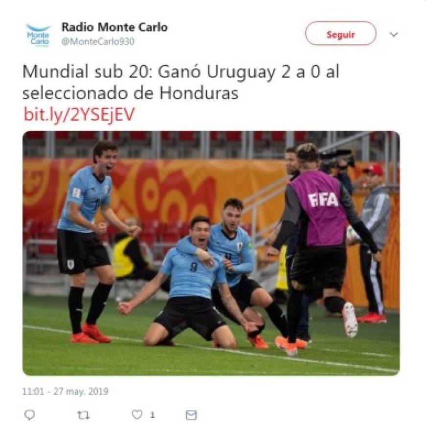 Lo que dicen los medios internacionales tras la derrota de Honduras ante Uruguay en Polonia 2019