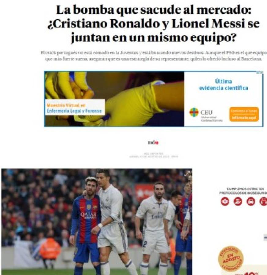 Cristiano Ronaldo y Messi juntos, un sueño de toda la vida: La prensa mundial sobre el bombazo de CR7 al Barcelona