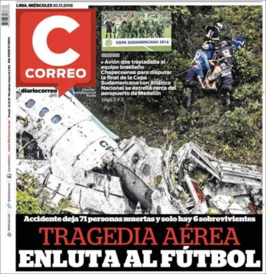 PORTADAS: ¡El mundo llora la tragedia aérea del Chapecoense!