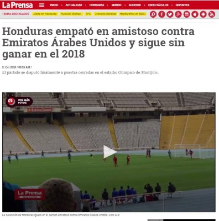 Esto dicen los medios internacionales del empate de Honduras ante Emiratos Árabes