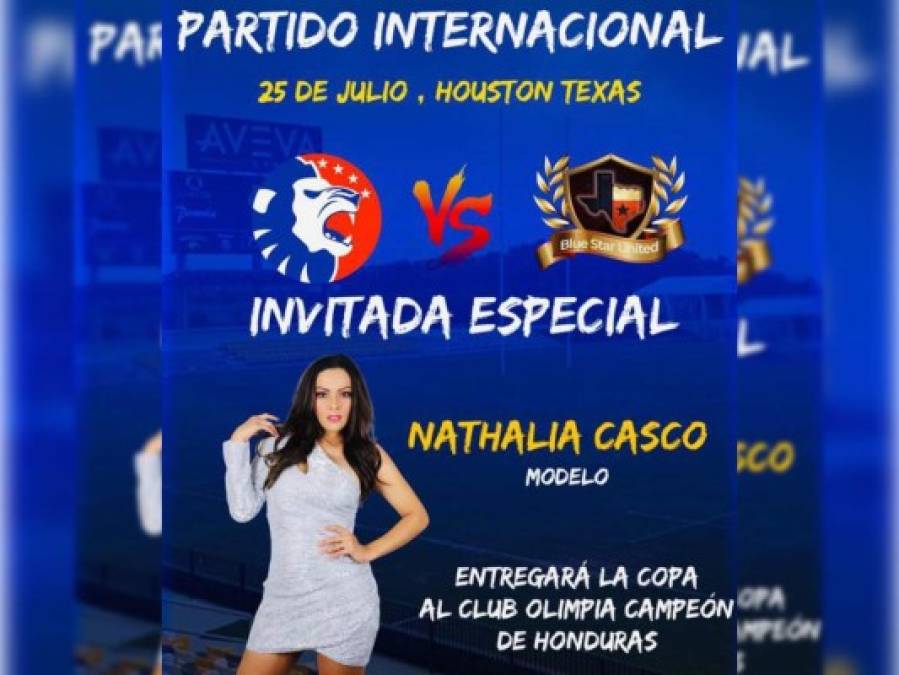 La modelo hondureña Nathalia Casco entregará la copa al Olimpia en su amistoso en Houston
