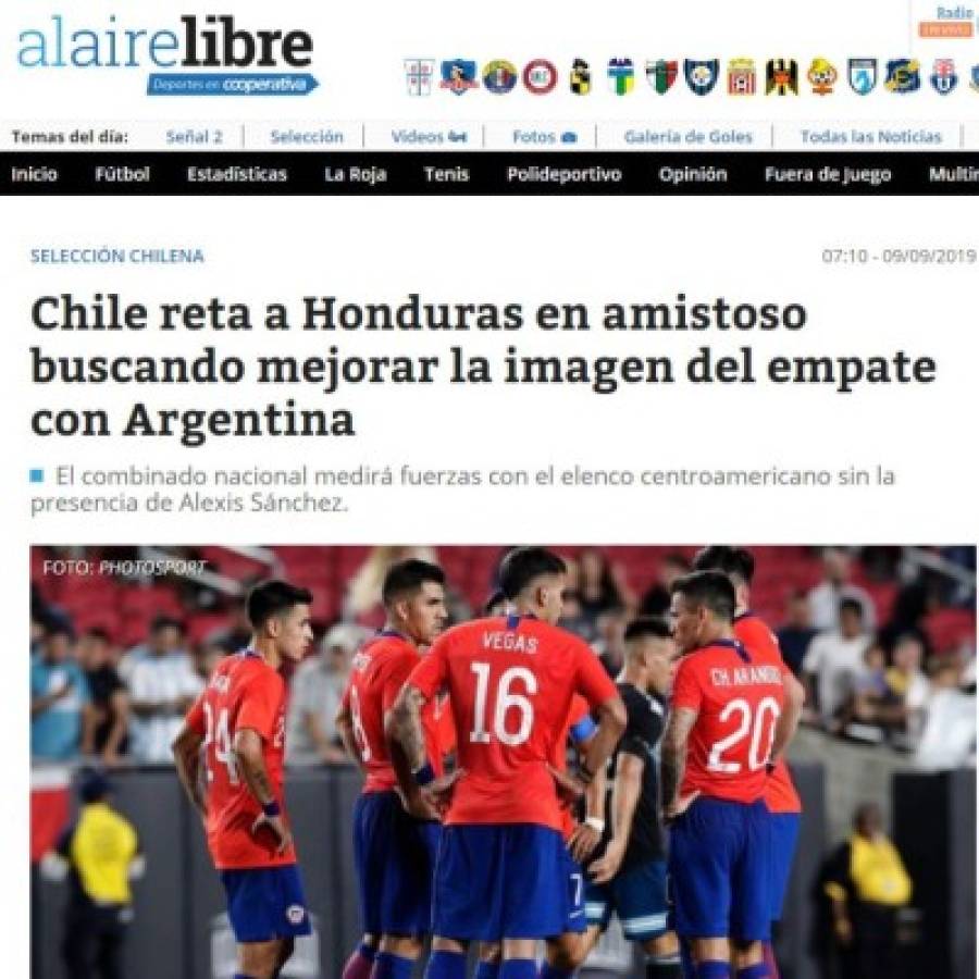 Lo que dice la prensa de Chile sobre el partido de hoy ante Honduras en estadio Olímpico