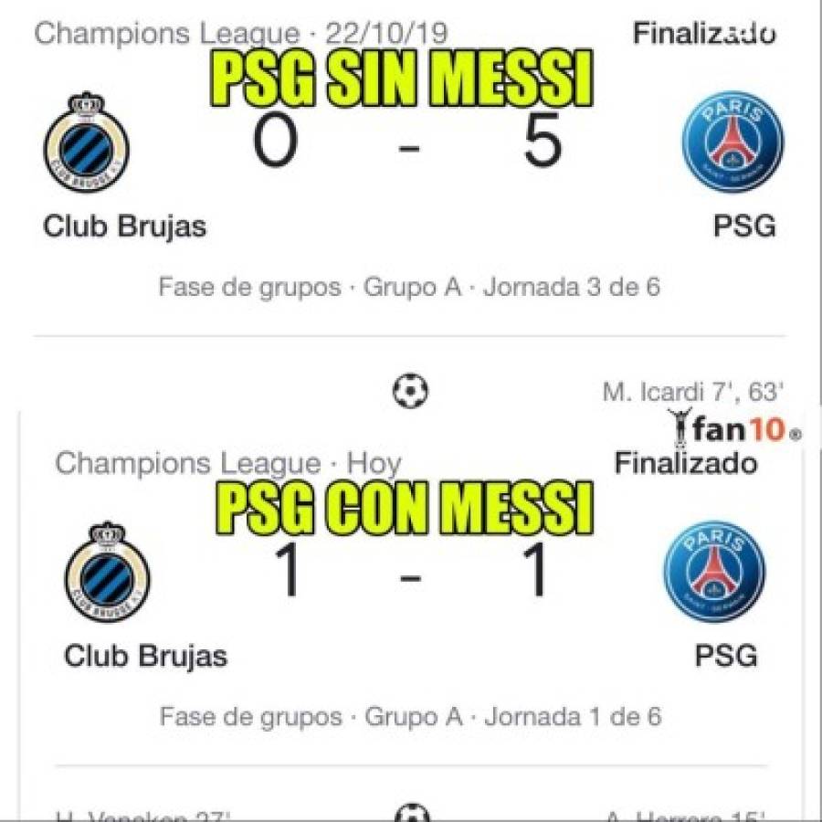 ¡Para reírse! Los memes destrozan a Messi tras el empate del PSG ante Brujas en la Champions