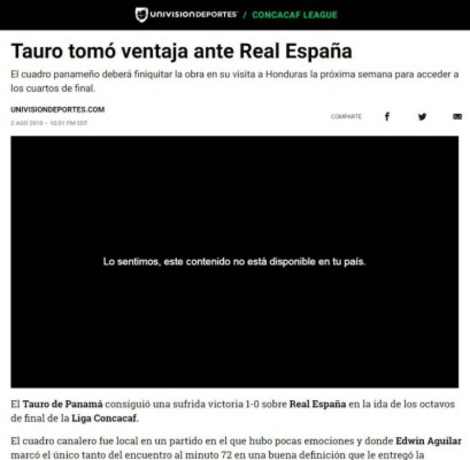 Portadas de los diarios internacionales sobre derrota de Real España ante Tauro FC