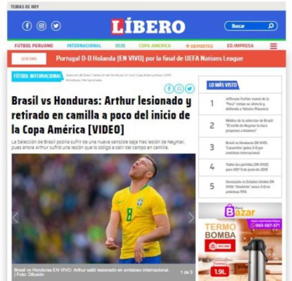 Lesión de Arthur ante Honduras invade las portadas internacionales