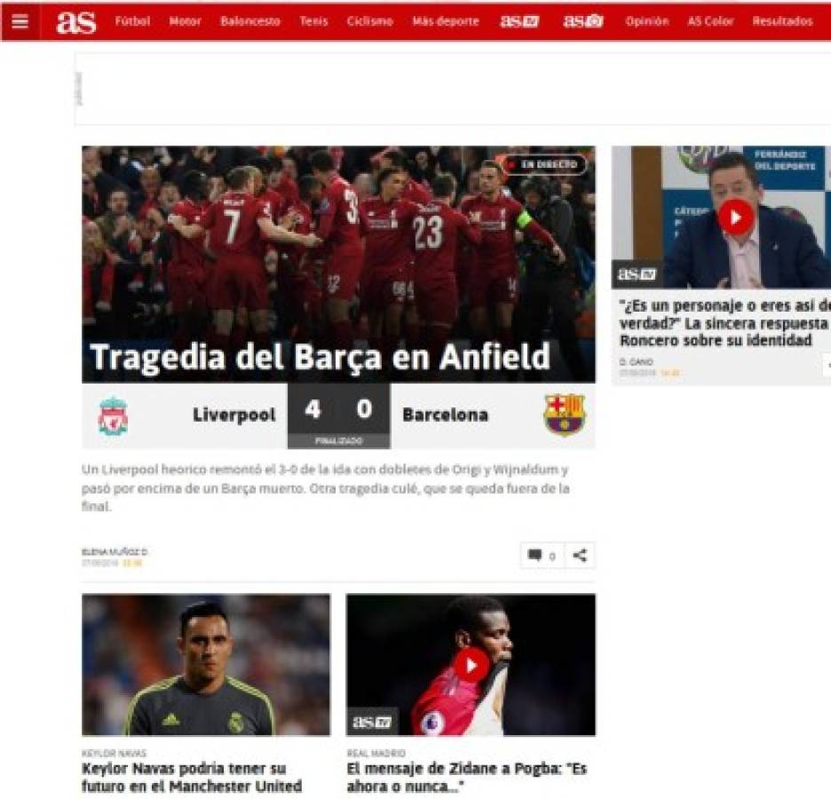 ¡Ridículo y tragedia! Así tilda la prensa mundial la eliminación del Barcelona ante Liverpool