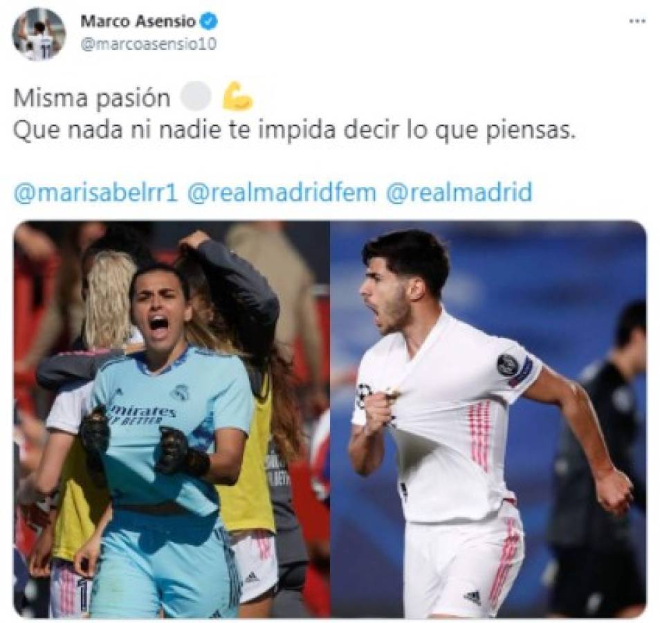 Portera del Real Madrid recibe insultos machistas en Twitter y Asensio sale en su defensa