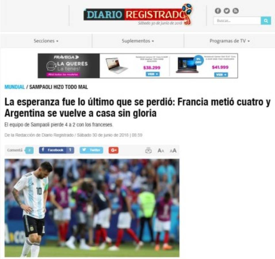 PORTADAS: Así titulan los diarios la eliminación de Argentina de Messi de Rusia 2018