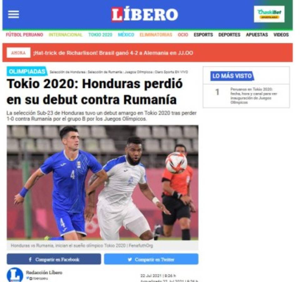 'Falta de puntería e infortunio': Lo que dice la prensa tras la derrota de Honduras ante Rumania