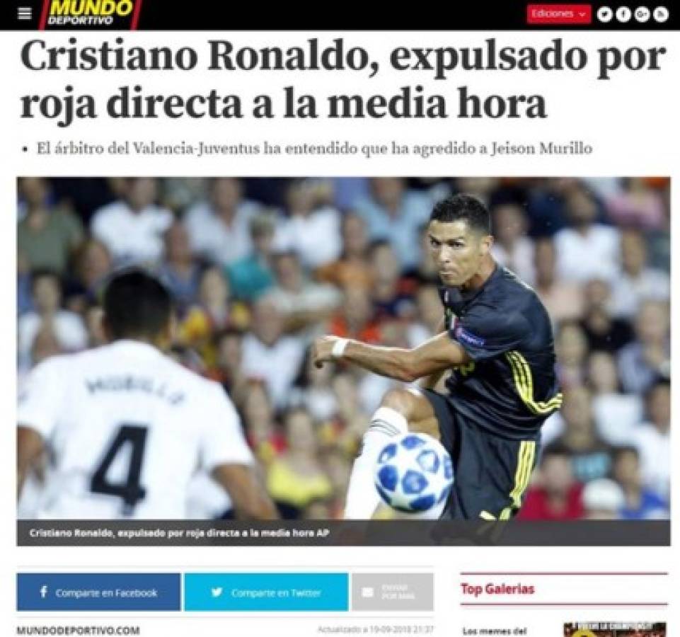 Así destaca prensa internacional expulsión de Cristiano Ronaldo