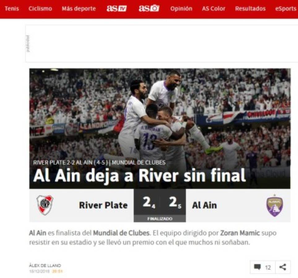 Así titularon los medios internacionales la eliminación de River Plate en el Mundial de Clubes