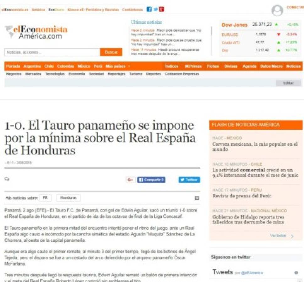 Portadas de los diarios internacionales sobre derrota de Real España ante Tauro FC