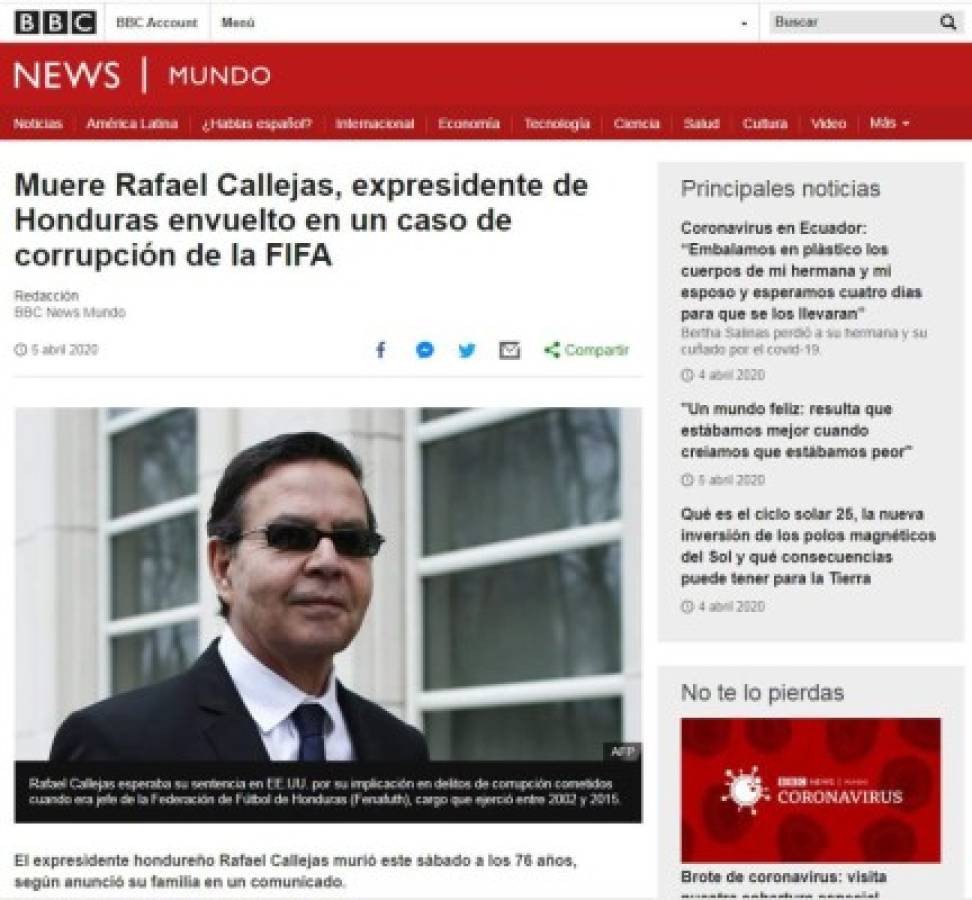 Así reaccionaron medios internacionales tras muerte de Rafael Callejas