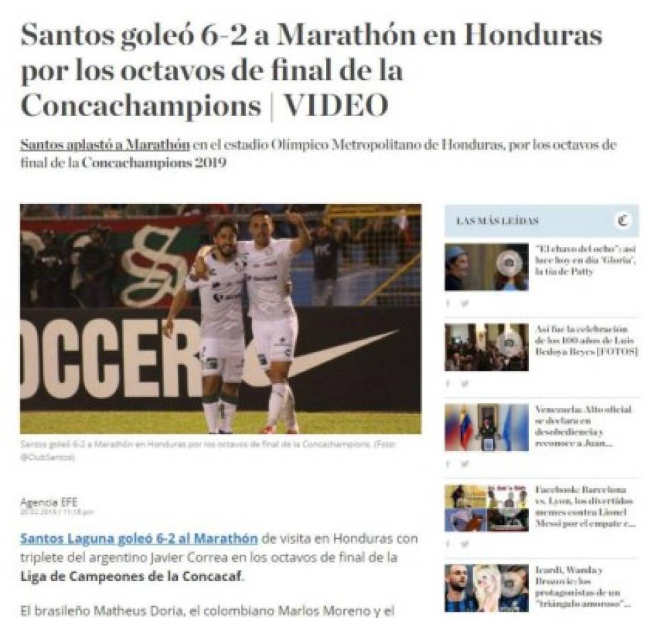 ¡Ardiente! Medios internacionales hacen eco del triunfo abultado de Santos ante Marathón