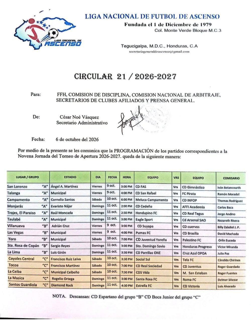 Así se jugará la jornada 9 del torneo Apertura de la Liga de Ascenso.
