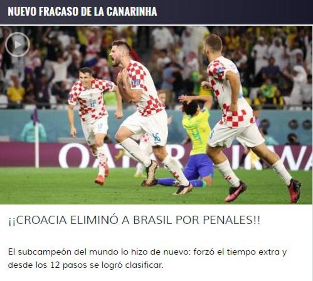 “Llora Brasil”, “Sorpresa Mundial”, “Croacia acaba con el baile”: Prensa internacional reacciona a la eliminación de la Canarinha
