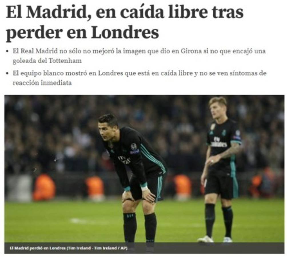 ¡CRISIS! Así reacciona la prensa mundial tras la dura derrota del Real Madrid ante el Tottenham