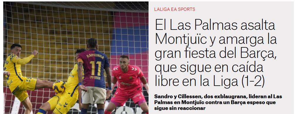 Barcelona perdió en casa ante Las Palmas y así reacciona la prensa: “Que cierren el VAR y pongan una ruleta; vergüenza”