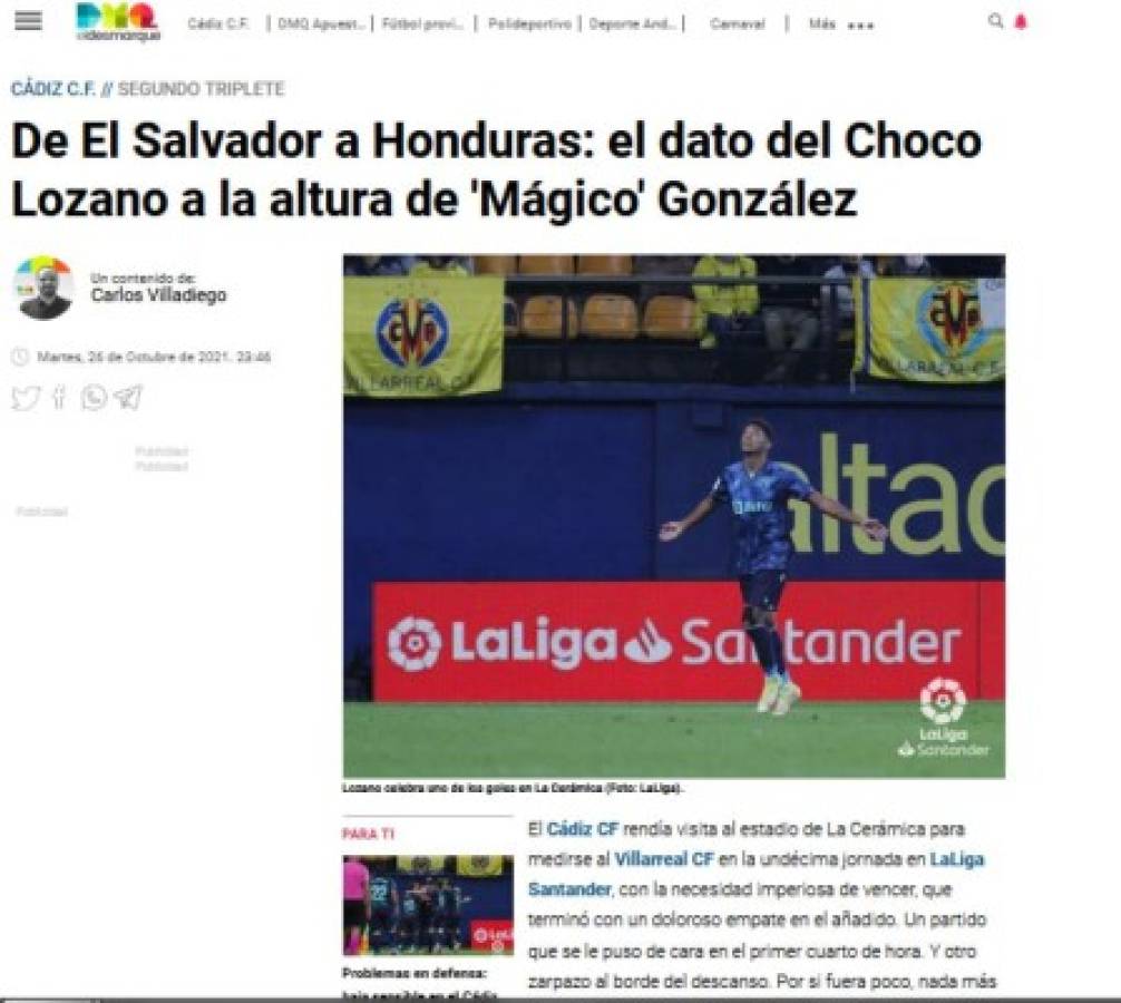 'El heredero del 'Mágico' González e histórico': Prensa mundial se rinde a los pies del Choco Lozano