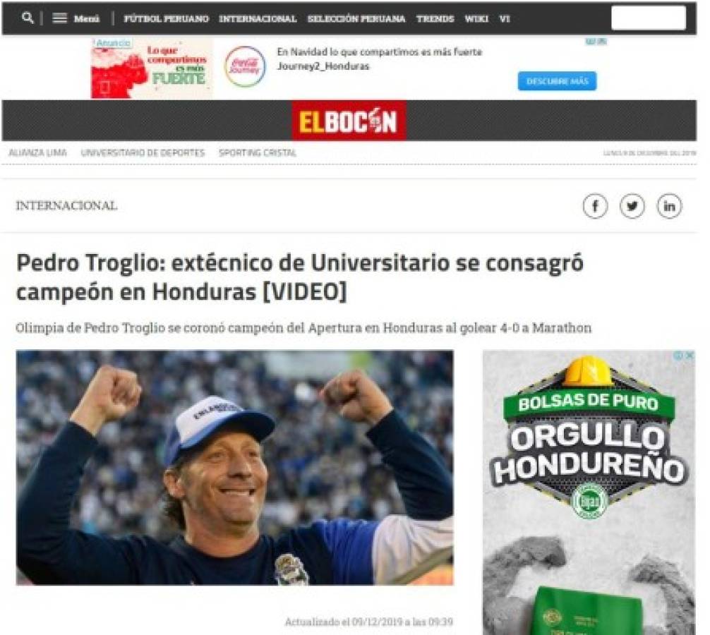 Así hablan los medios internacionales del título de Pedro Troglio con Olimpia