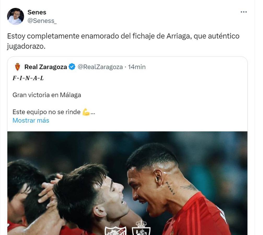 “Estoy enamorado del fichaje de Kervin Arriaga”: aficionados del Zaragoza y periodistas llenan de elogios al hondureño tras victoria contra Málaga