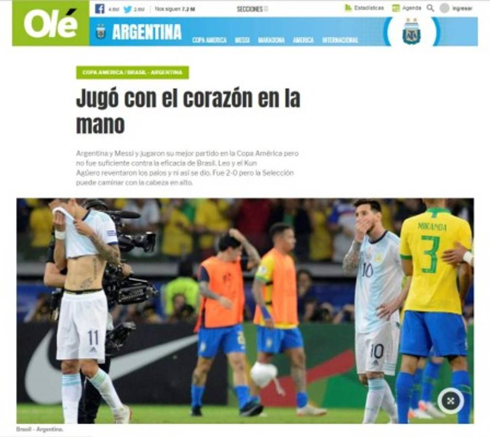 Así reaccionan los medios luego de la eliminación de Argentina ante Brasil