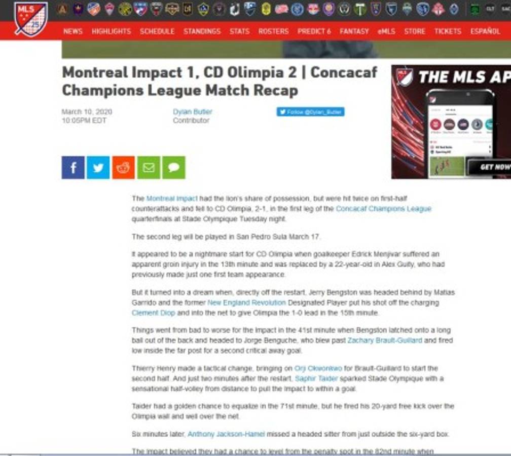 'Ruge y hace historia': Prensa internacional habla del triunfo de Olimpia sobre Impact Montreal