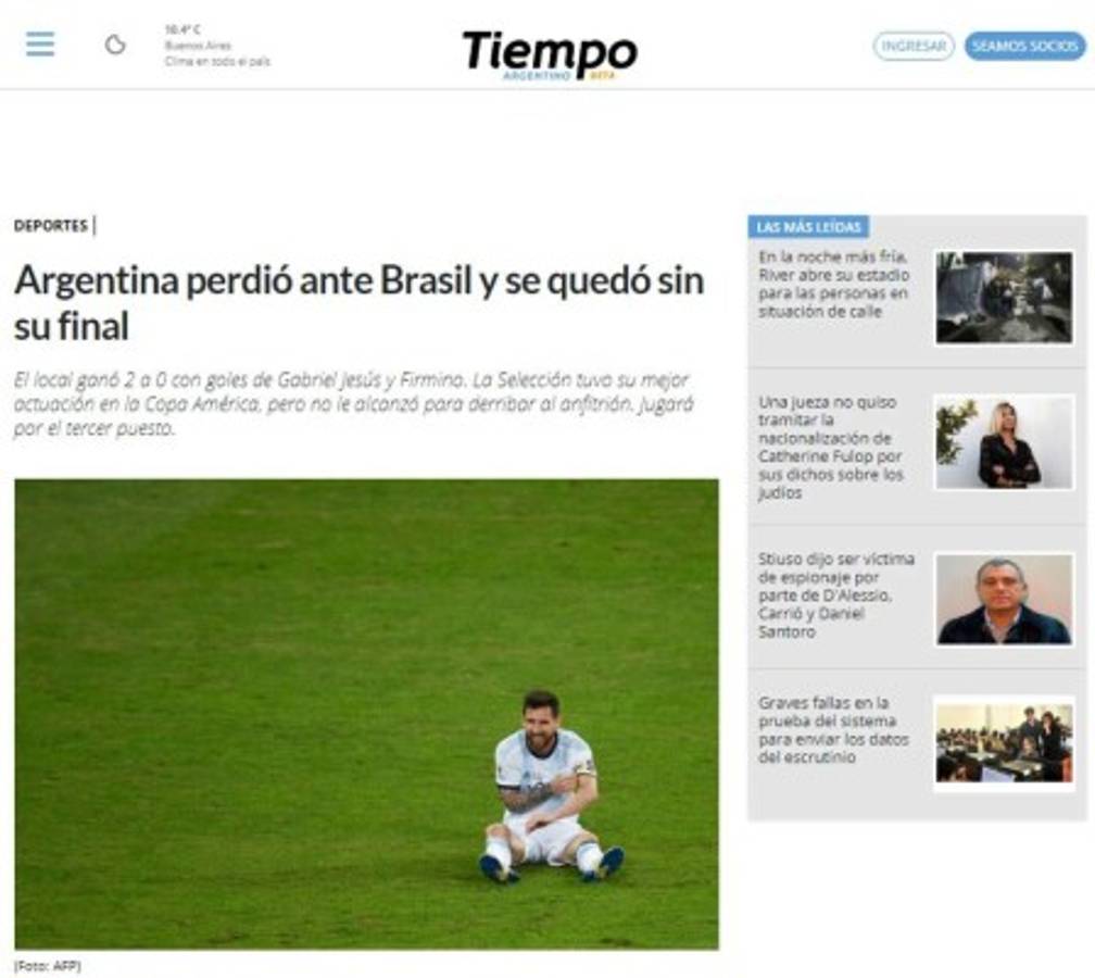 Así reaccionan los medios luego de la eliminación de Argentina ante Brasil