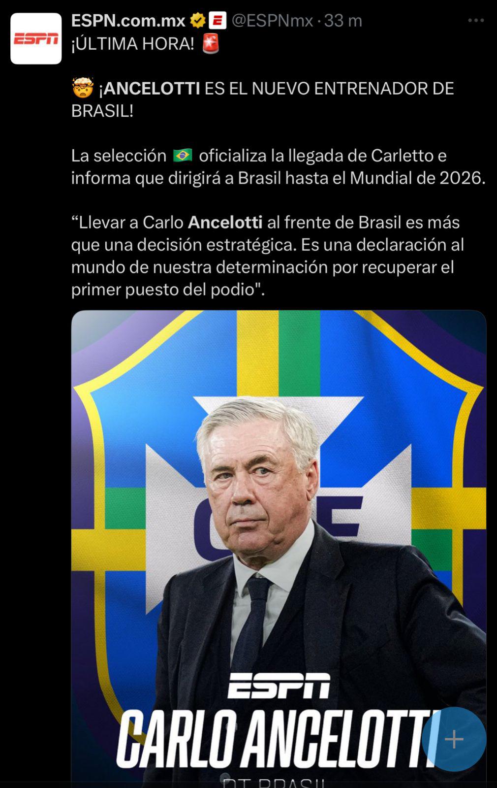 Tiemblan en Argentina, Nombramiento histórico: así reacciona la prensa tras el fichaje de Ancelotti a Brasil