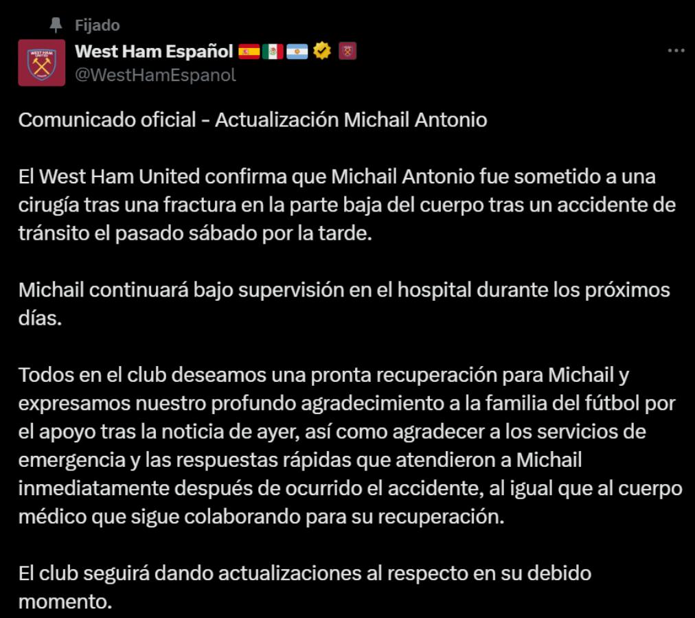Michail Antonio, jugador del West Ham, al borde de la muerte y sus fuertes confesiones: “¿Dónde estoy, qué esta pasando?”