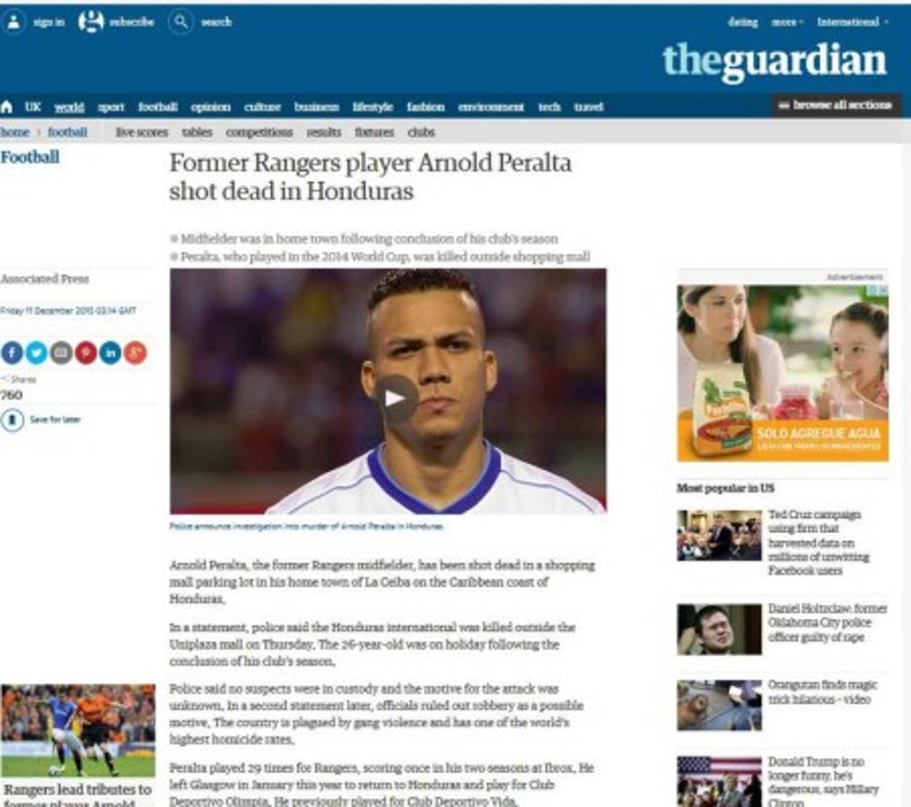 Honduras, en boca de todo el mundo por asesinato de Arnold Peralta