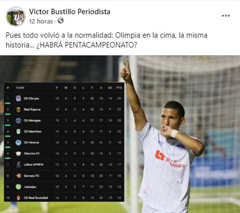 Así reaccionó la prensa hondureña al liderato de Olimpia y caída de Real España: el posteo de ESPN y del propio club albo